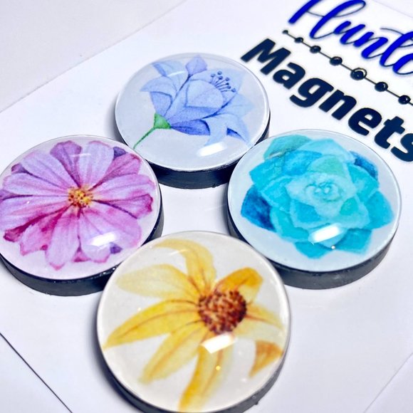Set of 4 Magnets - Watercolor Florals Glass Refrigerator Kitchen Whiteboard - Picture 3 of 3